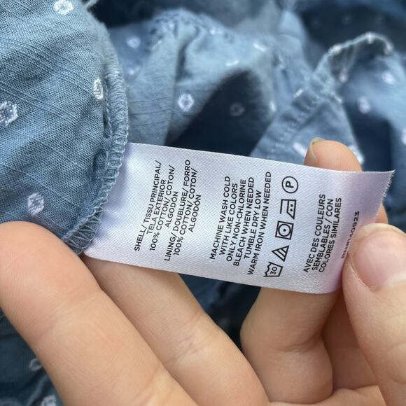 Ann Taylor LOFT Swiss Clip Dot Tie Back Flounce Swing Mini Dress Chambray Sz 12 - Picture 9 of 11